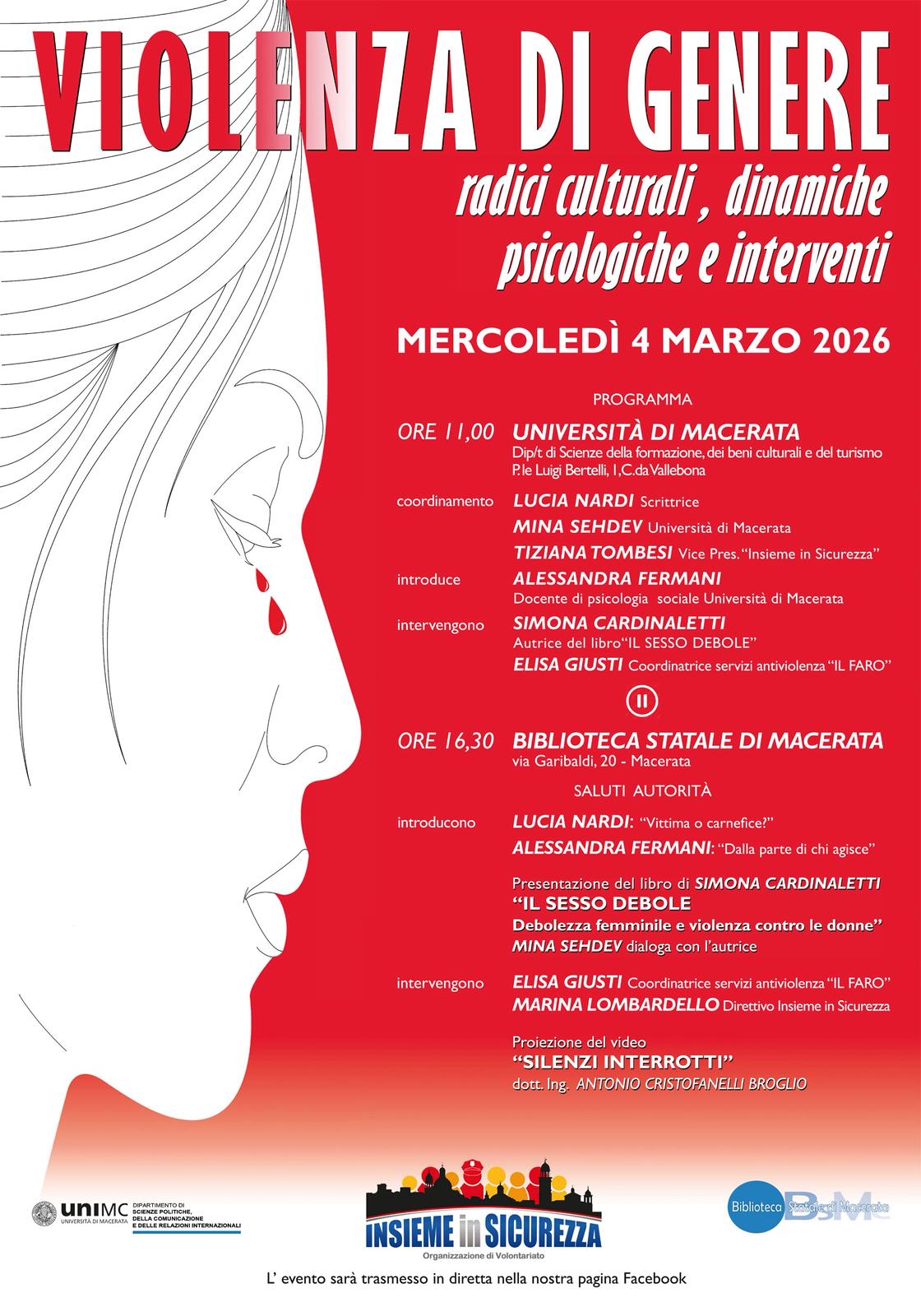 INSIEME IN SICUREZZA: “VIOLENZA DI GENERE. Radici culturali, dinamiche psicologiche e interventi”.